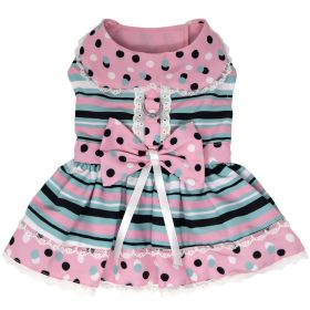 Dots & Stripes Harness Dress (Color: Pink & Teal, size: X-Small)